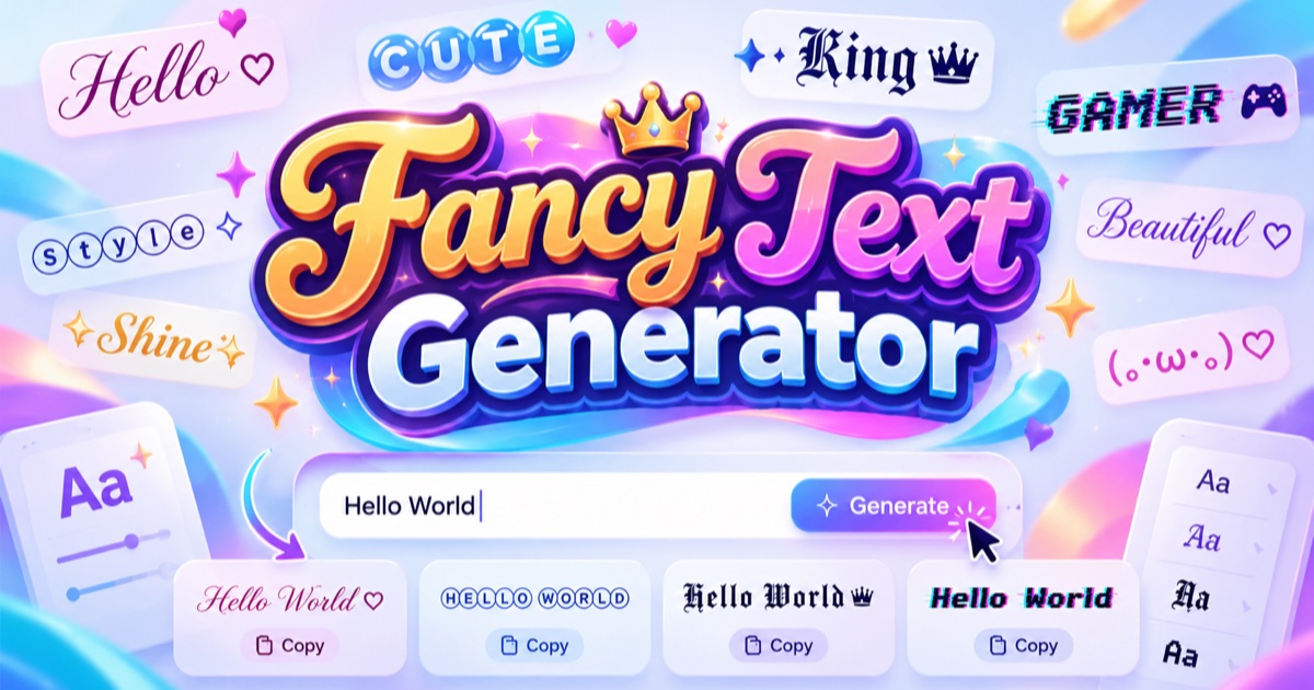 Fancy Text Generator - Copy and Paste Cool Fonts Fancy Text Generator title graphic with aesthetic typography styles
